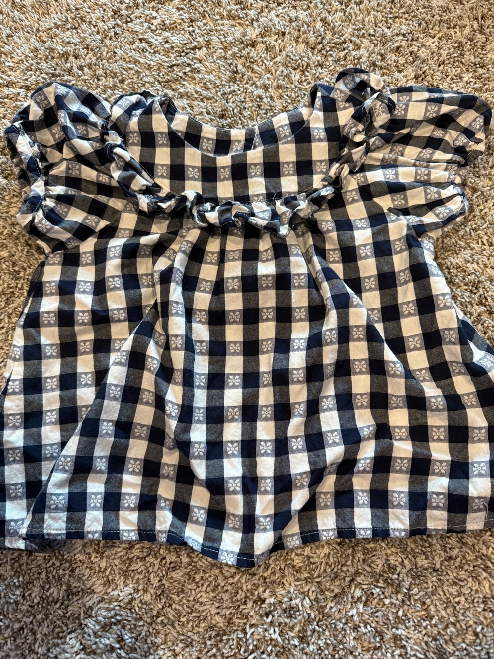 Janie and Jack Navy and White Gingham Ruffle Top